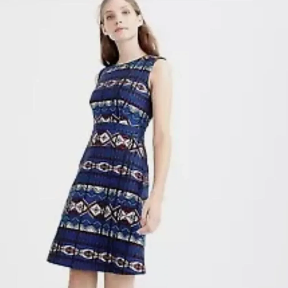 J. Crew Blue Patterned Dress Textured Windowpane Jacquard